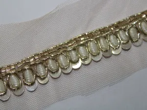 White Golden Fancy Sequins and Stone Work Embroidered Border