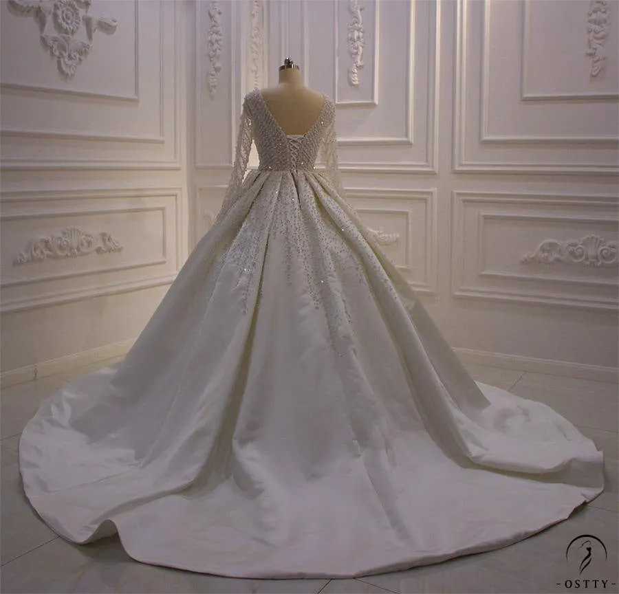 White Long Sleeve Vintage Beading Wedding Dress OS859