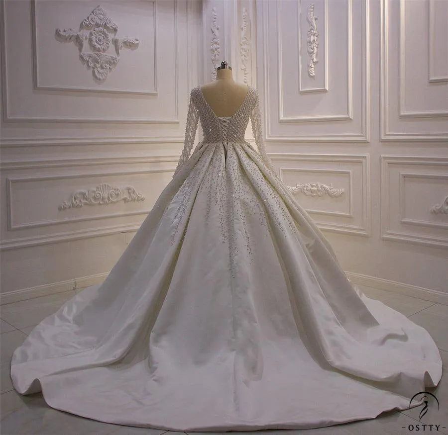 White Long Sleeve Vintage Beading Wedding Dress OS859