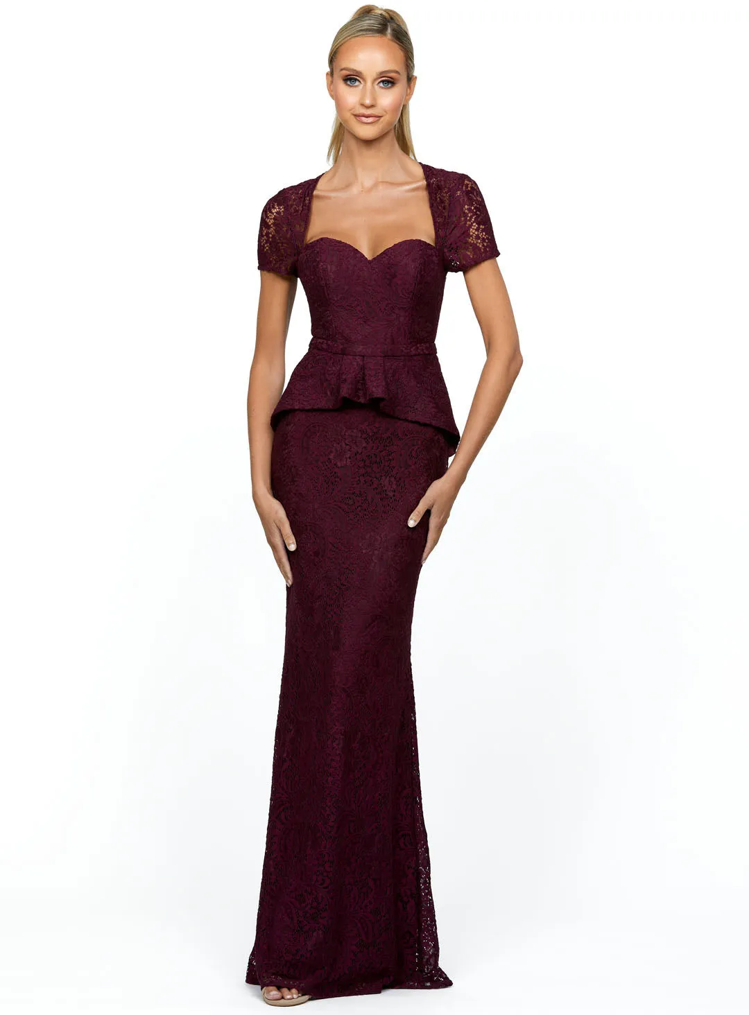 Wine Naomi Cap Sleeve Gown