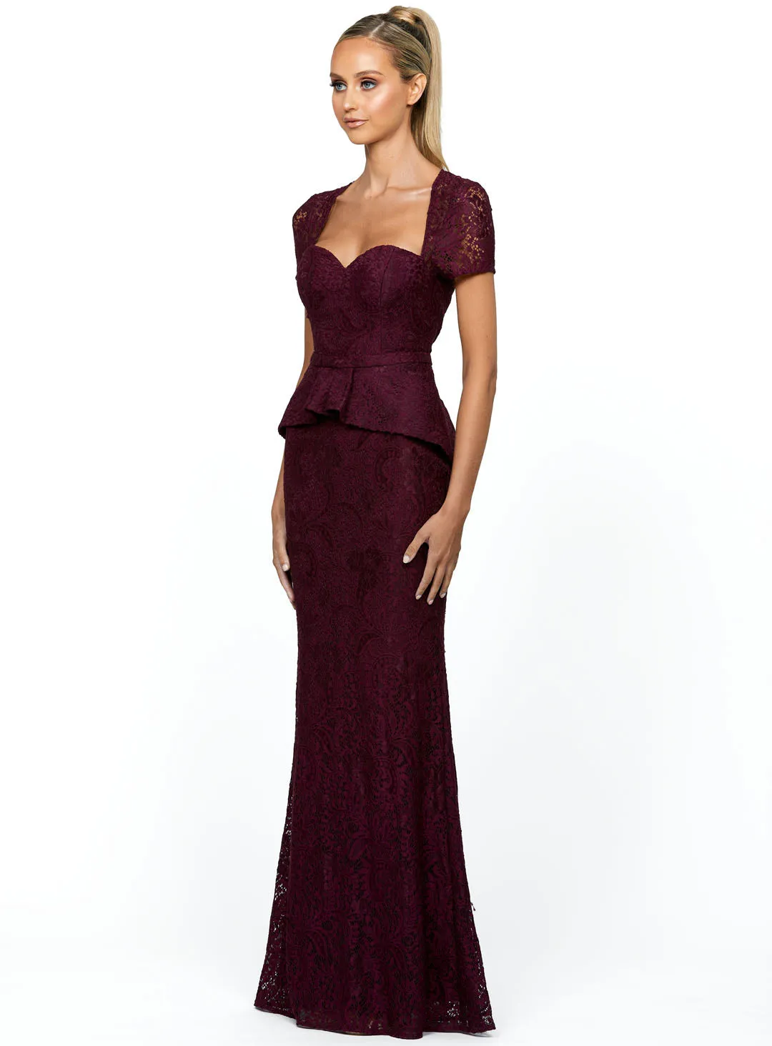 Wine Naomi Cap Sleeve Gown