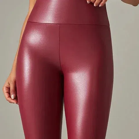 Winter Black Leather Leggings Women Skinny Push Up High Waist Legging PU Pants Stretch Velvet Trousers New Design
