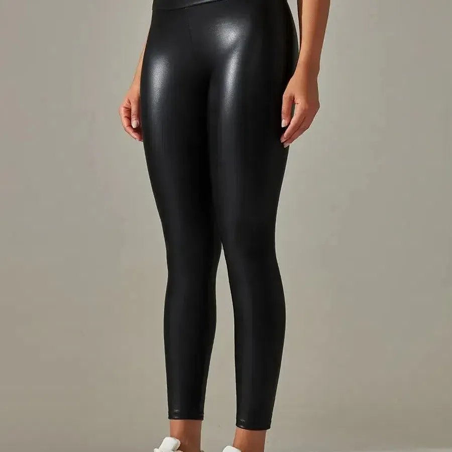 Winter Black Leather Leggings Women Skinny Push Up High Waist Legging PU Pants Stretch Velvet Trousers New Design