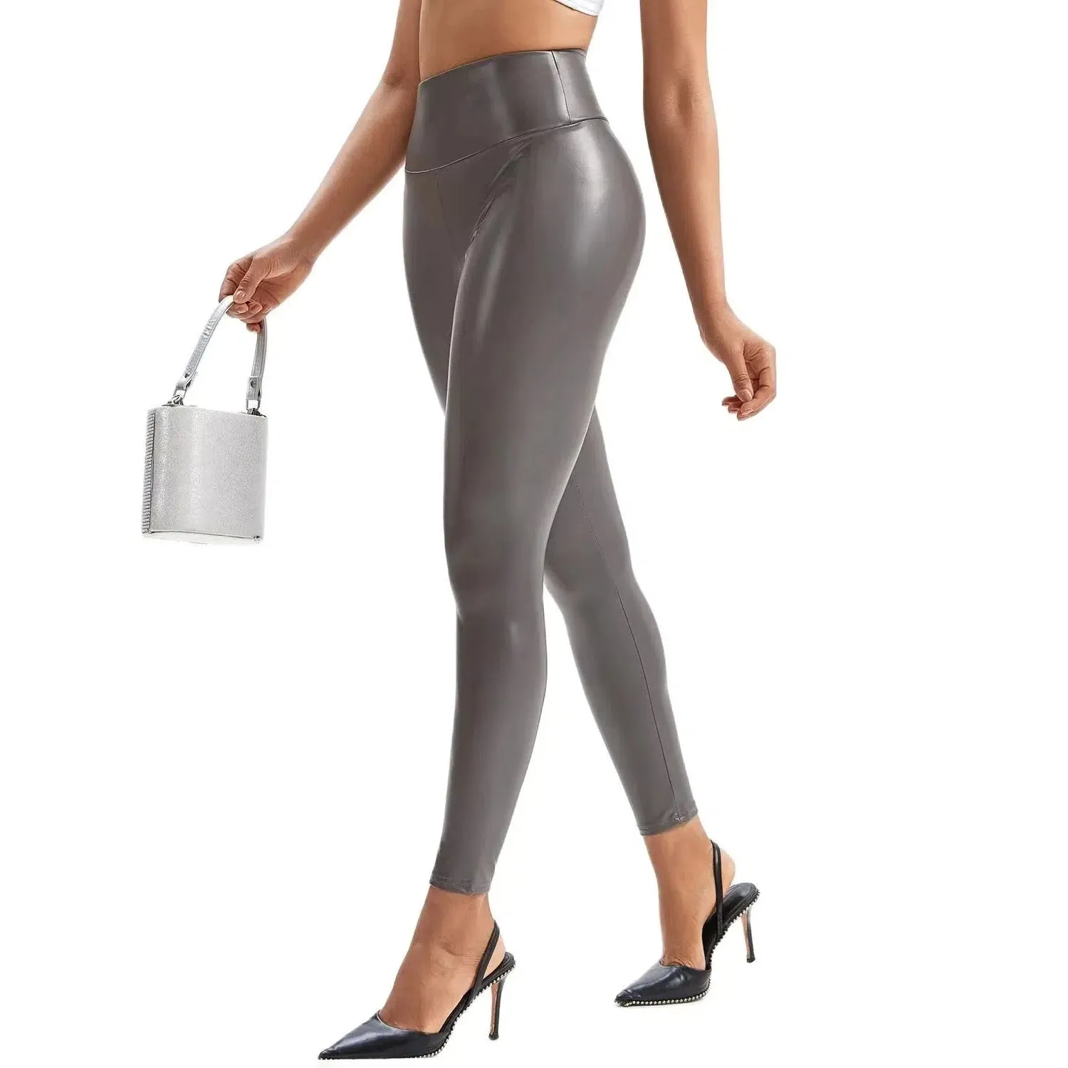 Winter Black Leather Leggings Women Skinny Push Up High Waist Legging PU Pants Stretch Velvet Trousers New Design