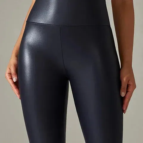 Winter Black Leather Leggings Women Skinny Push Up High Waist Legging PU Pants Stretch Velvet Trousers New Design