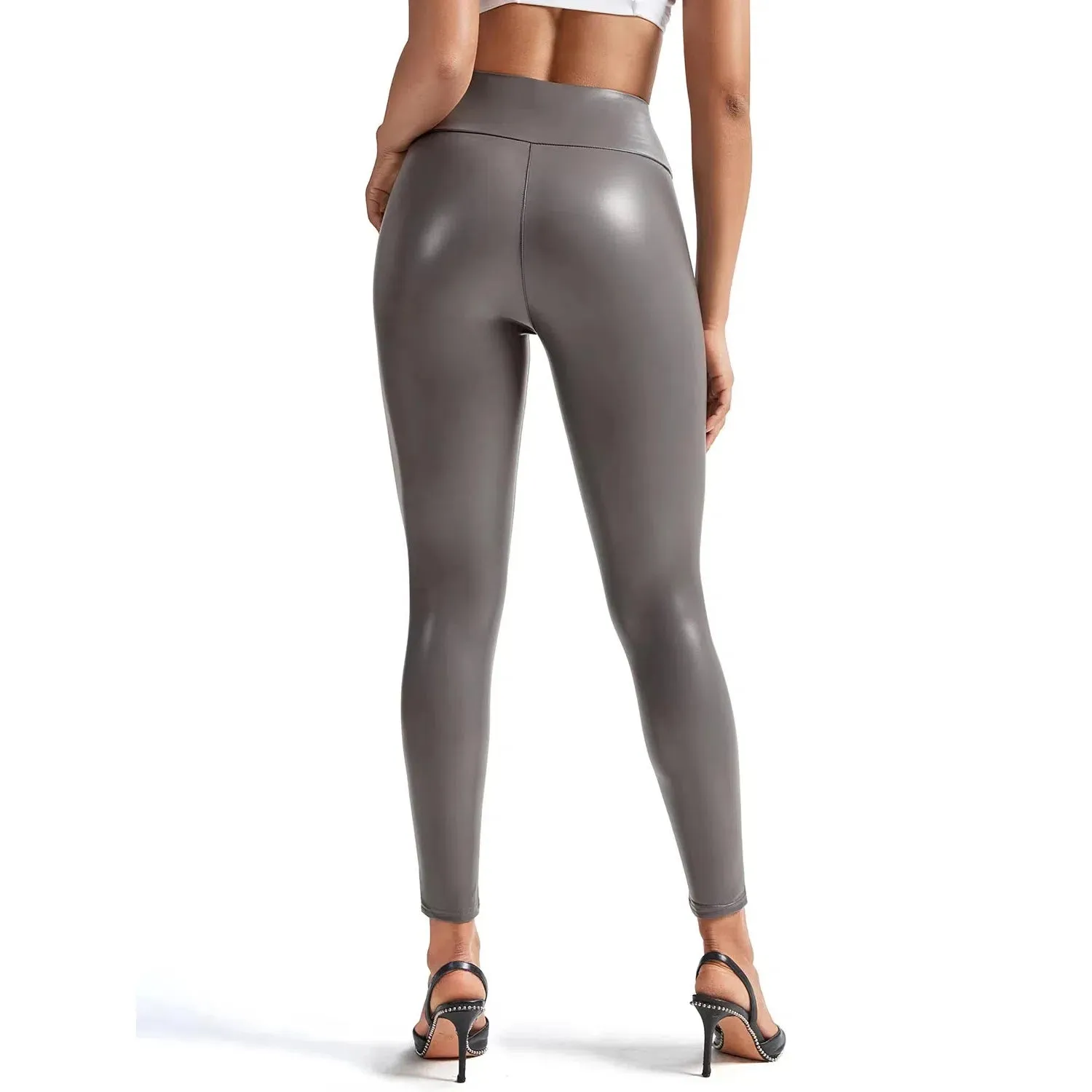 Winter Black Leather Leggings Women Skinny Push Up High Waist Legging PU Pants Stretch Velvet Trousers New Design