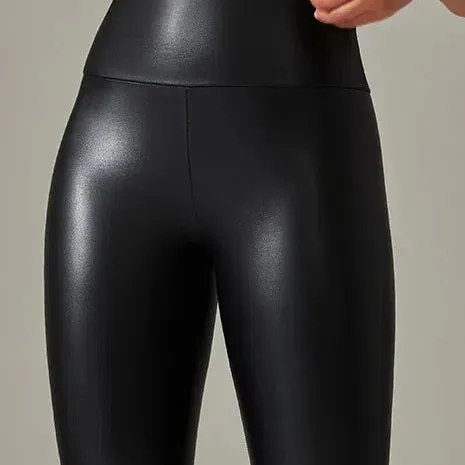 Winter Black Leather Leggings Women Skinny Push Up High Waist Legging PU Pants Stretch Velvet Trousers New Design