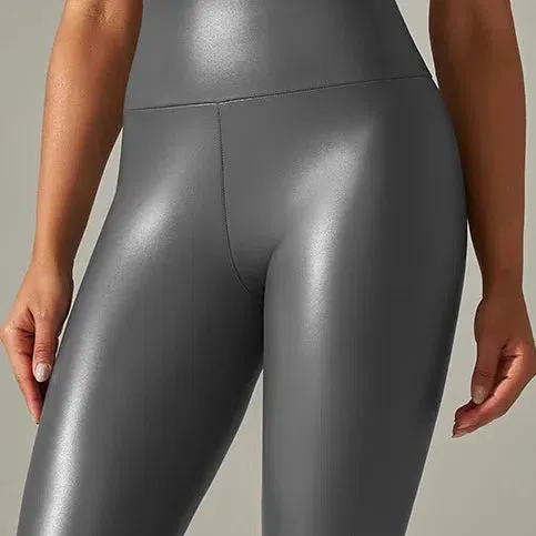 Winter Black Leather Leggings Women Skinny Push Up High Waist Legging PU Pants Stretch Velvet Trousers New Design