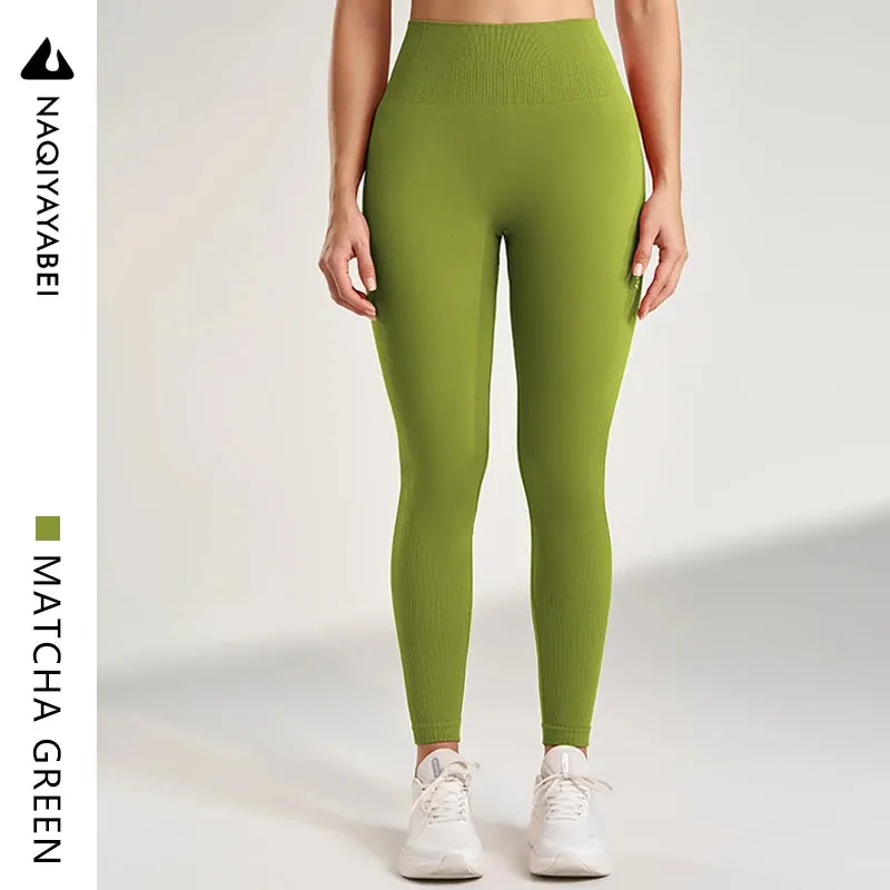 Women's Solid Color Leggings Gym Running Yoga Pants Long Pants High Waisted Tummy Tightening Stretch Sweatpants Seven Colors