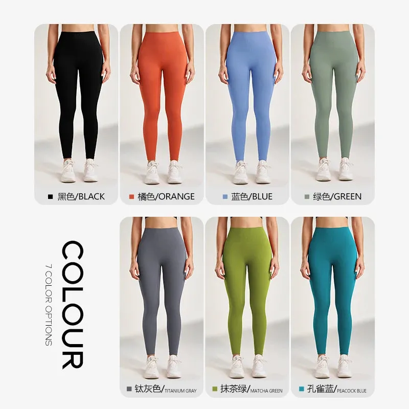 Women's Solid Color Leggings Gym Running Yoga Pants Long Pants High Waisted Tummy Tightening Stretch Sweatpants Seven Colors