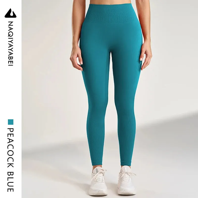 Women's Solid Color Leggings Gym Running Yoga Pants Long Pants High Waisted Tummy Tightening Stretch Sweatpants Seven Colors