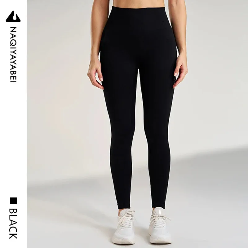 Women's Solid Color Leggings Gym Running Yoga Pants Long Pants High Waisted Tummy Tightening Stretch Sweatpants Seven Colors