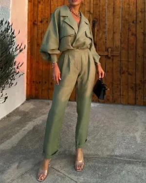 Women's Stylish Loose Fit Blazer with Long Pants Two Piece Set | Ideal for Spring/Summer