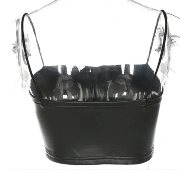 Women's Summer Elastic PU Leather Crop Top