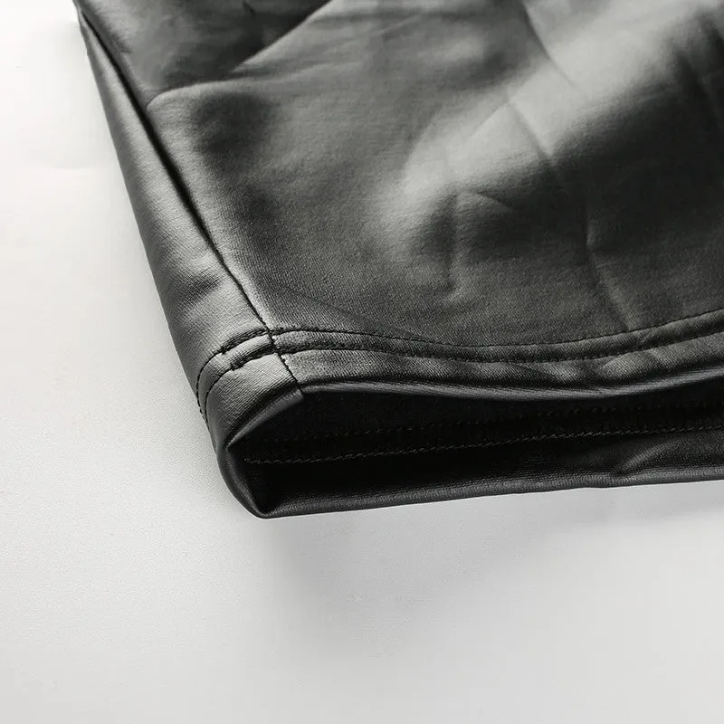 Women's Summer Elastic PU Leather Crop Top