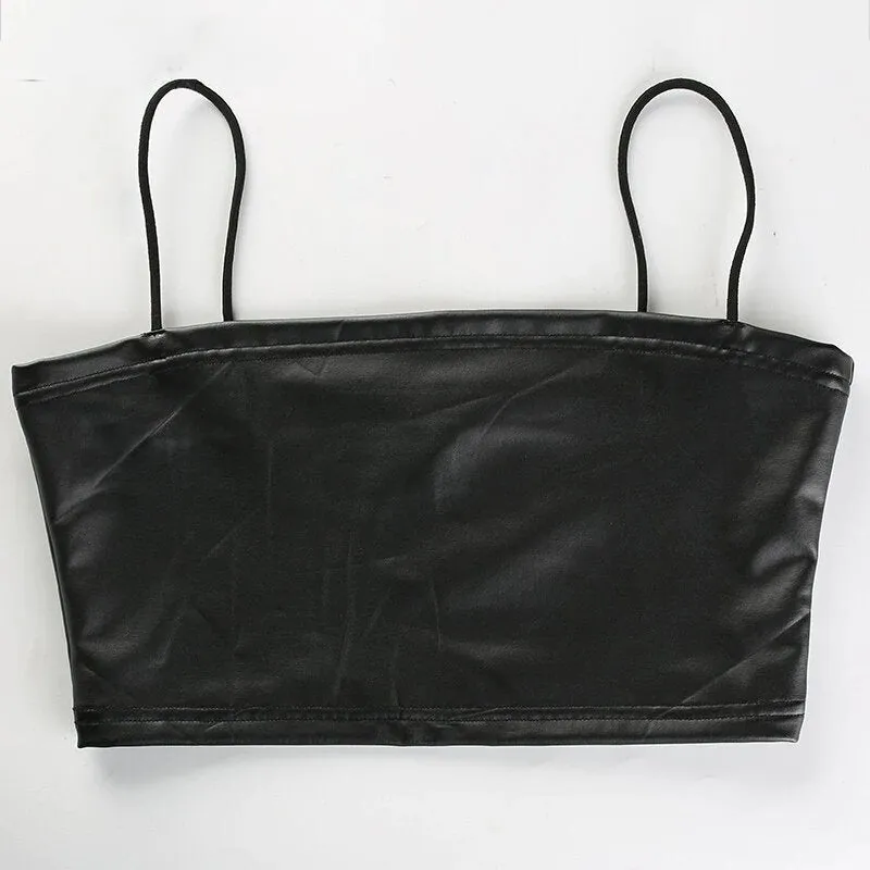 Women's Summer Elastic PU Leather Crop Top