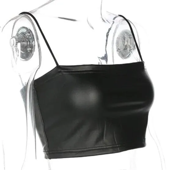 Women's Summer Elastic PU Leather Crop Top