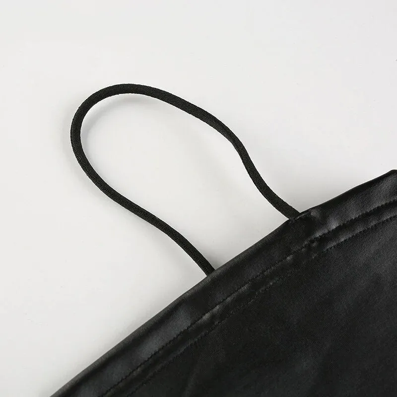 Women's Summer Elastic PU Leather Crop Top