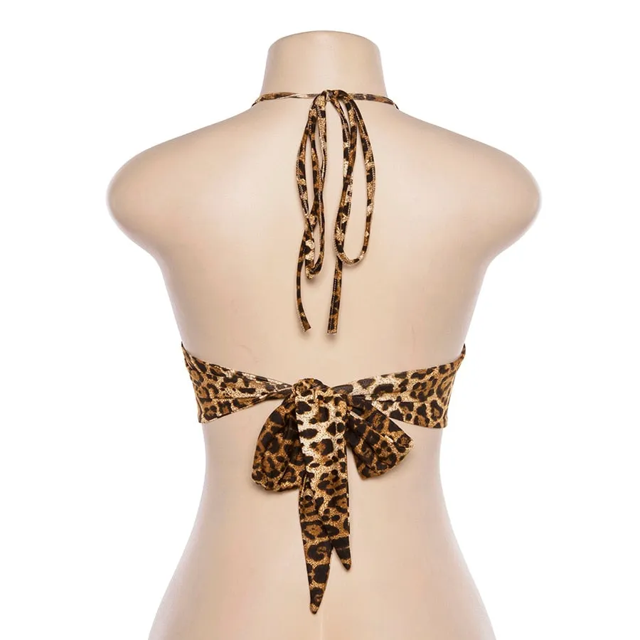 Women's Summer Strap Leopard Deep V-Neck Bra Top