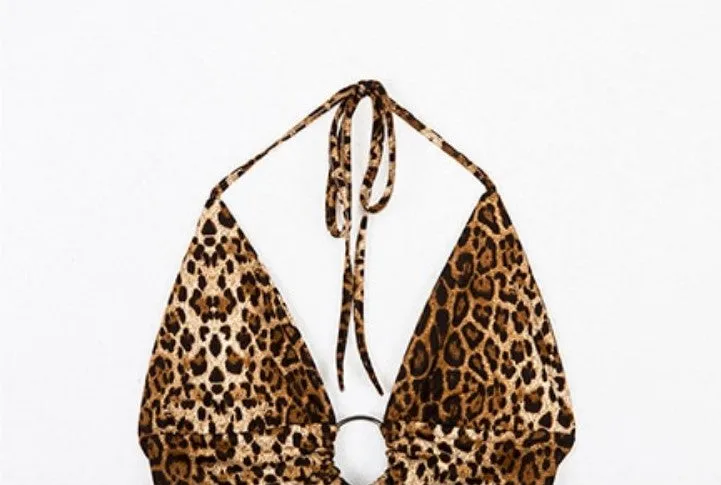 Women's Summer Strap Leopard Deep V-Neck Bra Top