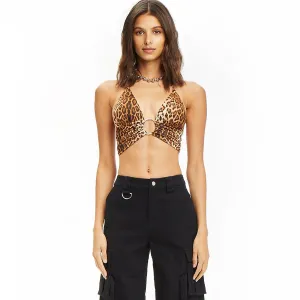 Women's Summer Strap Leopard Deep V-Neck Bra Top