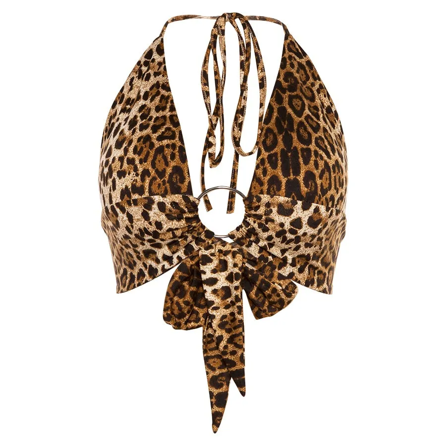 Women's Summer Strap Leopard Deep V-Neck Bra Top