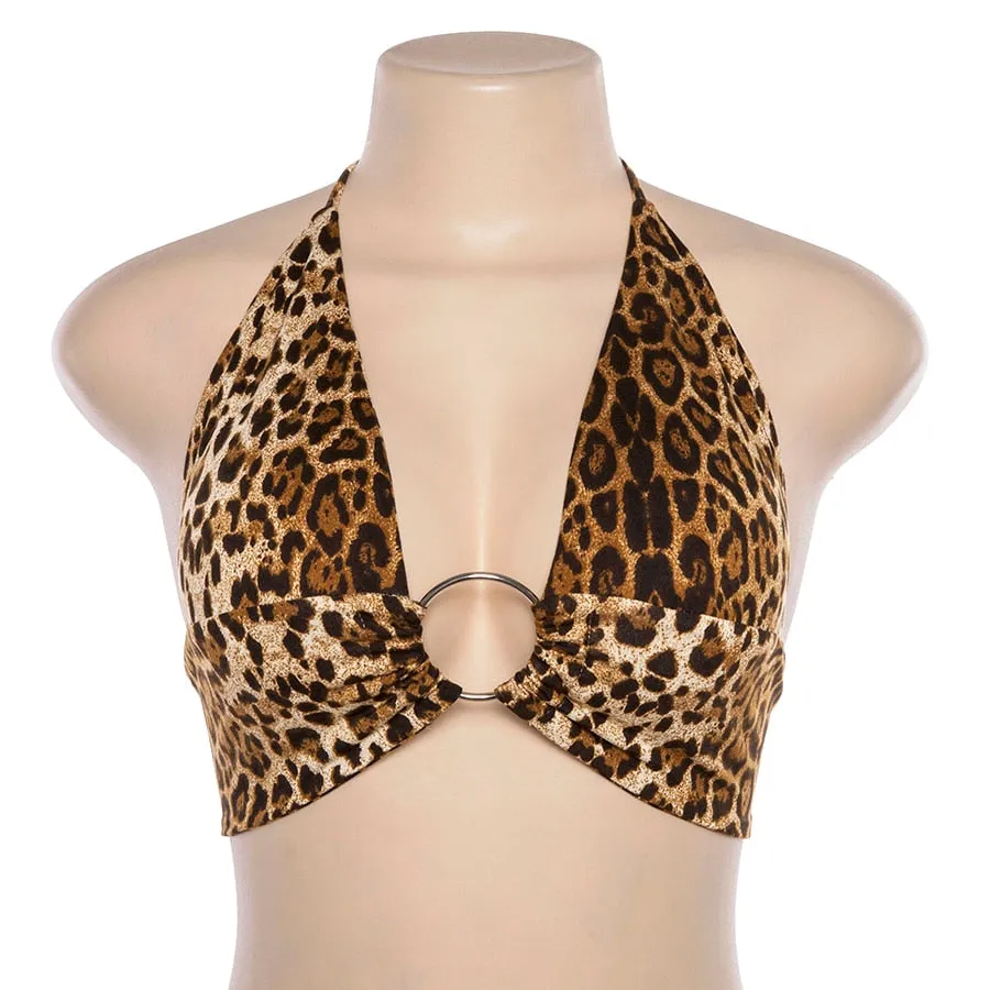 Women's Summer Strap Leopard Deep V-Neck Bra Top