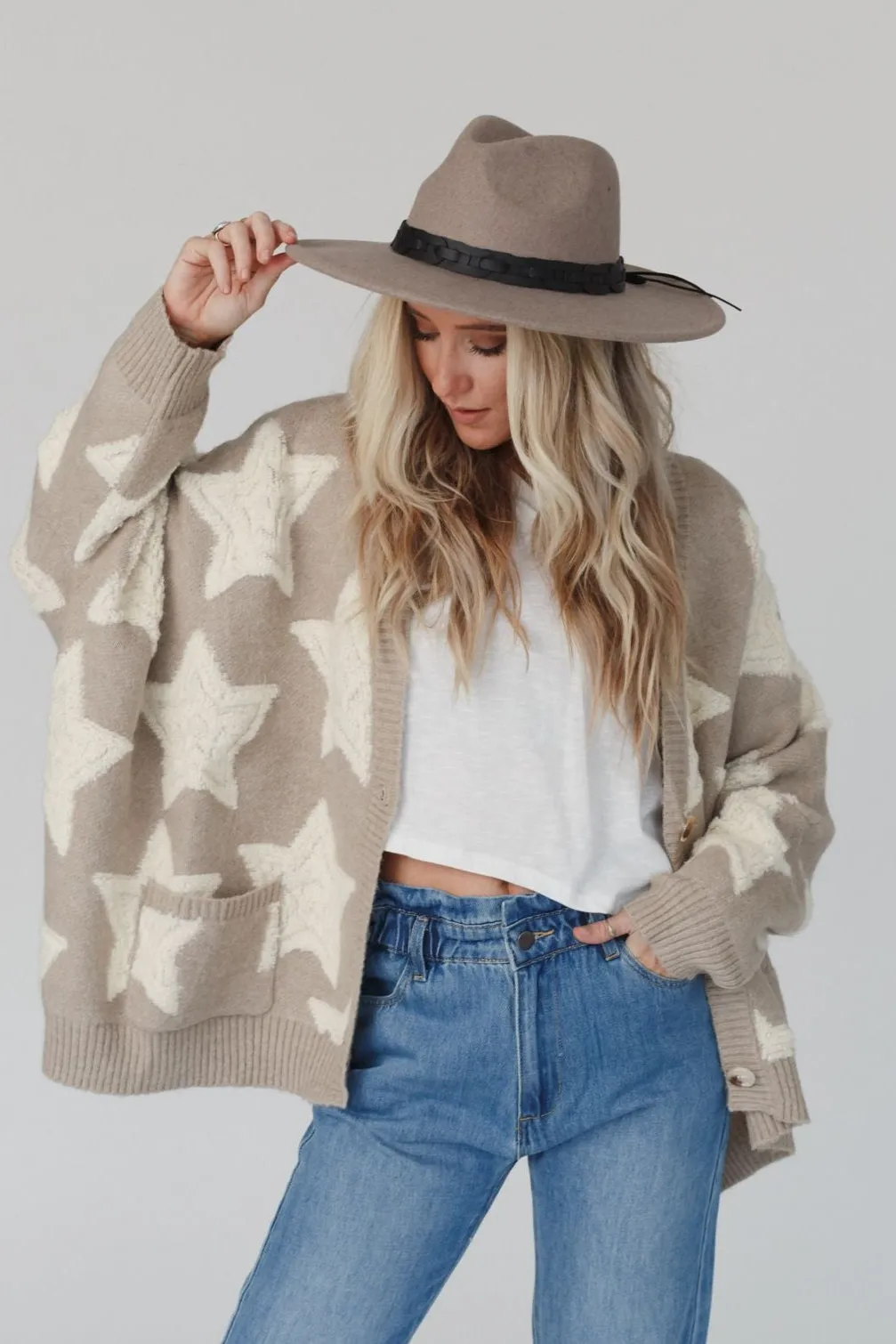 Wrapped In Stars Oversized Cardigan - Taupe