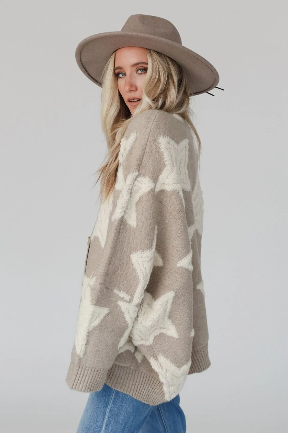 Wrapped In Stars Oversized Cardigan - Taupe