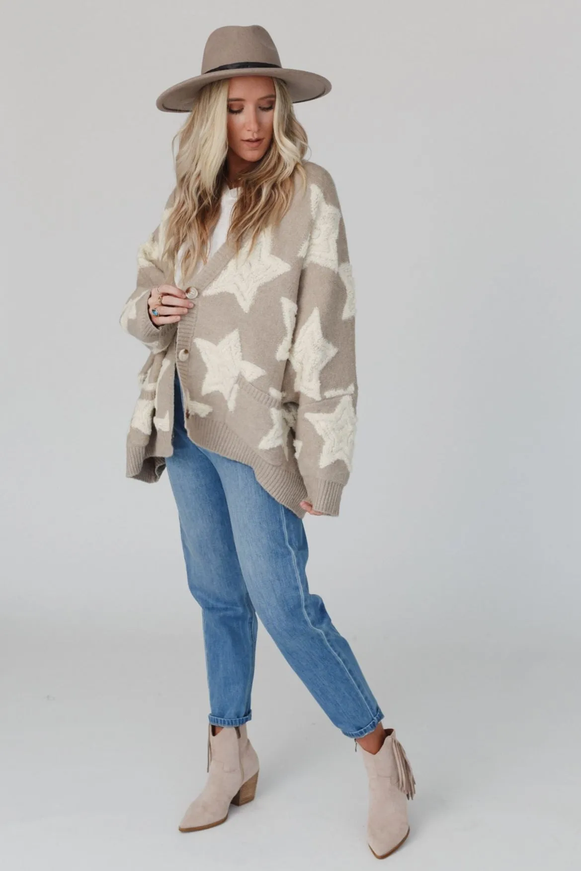 Wrapped In Stars Oversized Cardigan - Taupe