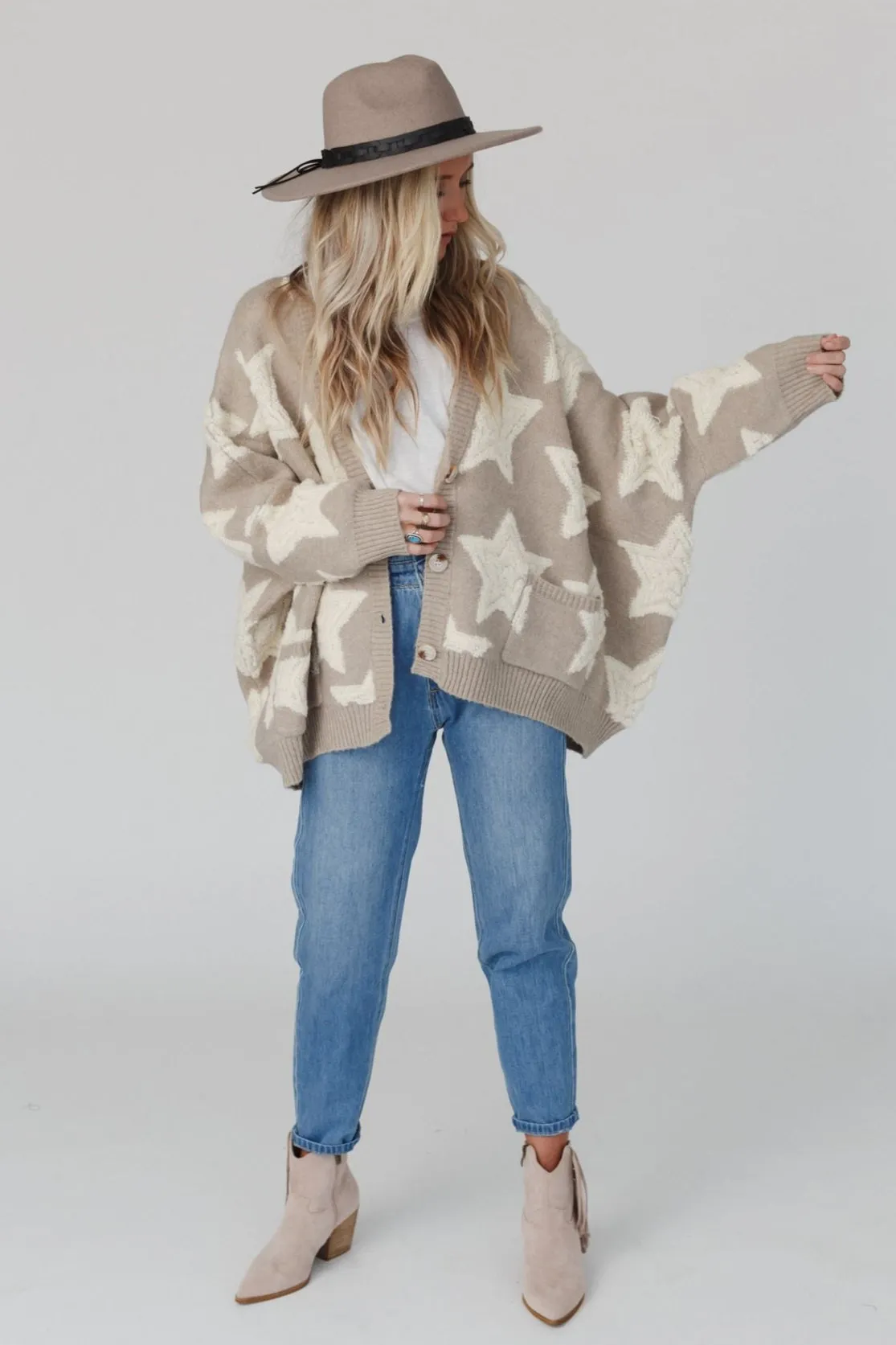 Wrapped In Stars Oversized Cardigan - Taupe