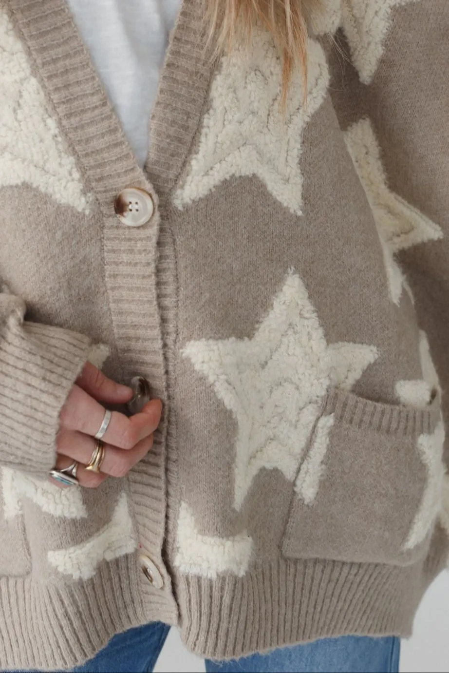 Wrapped In Stars Oversized Cardigan - Taupe