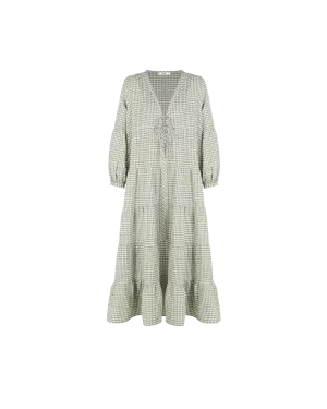 WREN TIERED MAXI DRESS KHAKI GINGHAM