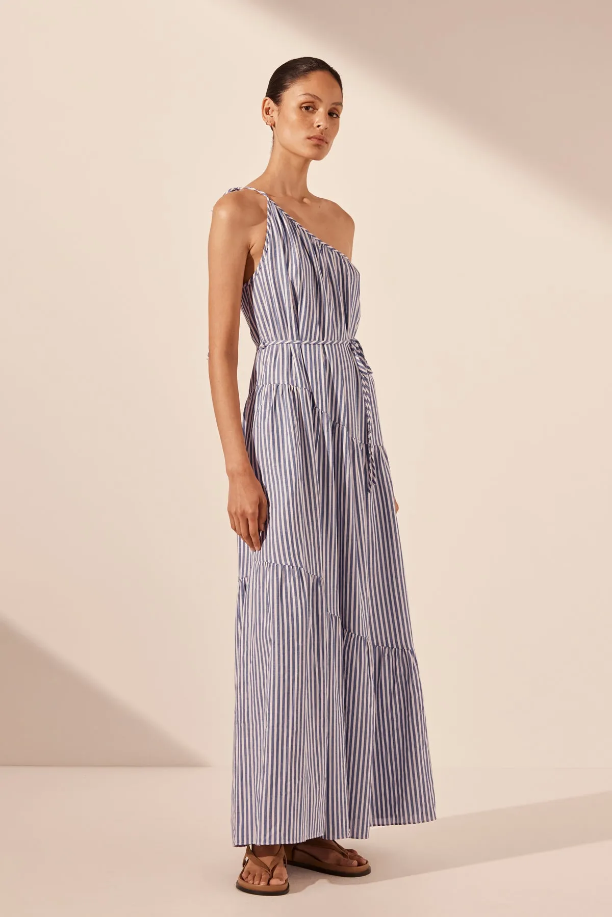 YASMINE ONE SHOULDER TIERED MAXI DRESS