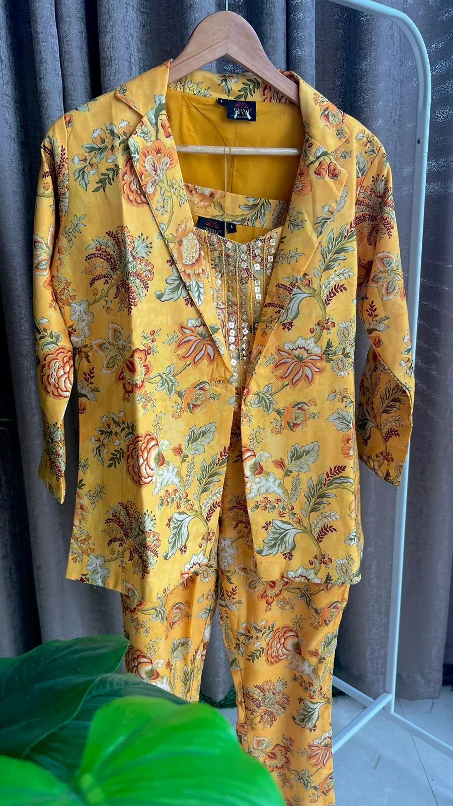 Yellow floral embroidered coord sets