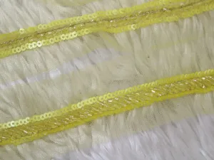 Yellow Handwork Sequins and Cutdana Beads Work Embroidered Border