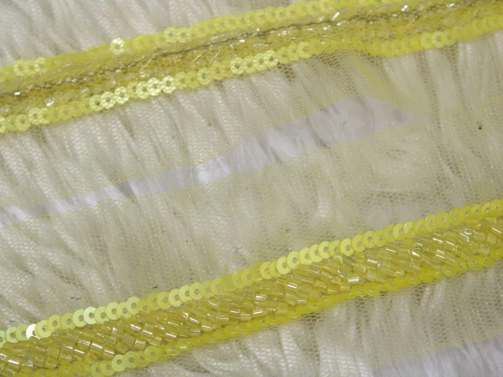 Yellow Handwork Sequins and Cutdana Beads Work Embroidered Border